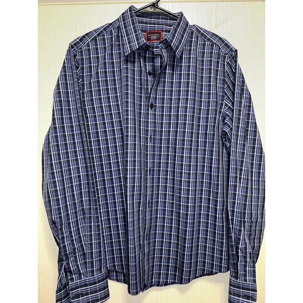UNTUCKit Shirt Mens Medium Slim Fit Button Up‎ Blue Plaid Long Sleeve Preppy